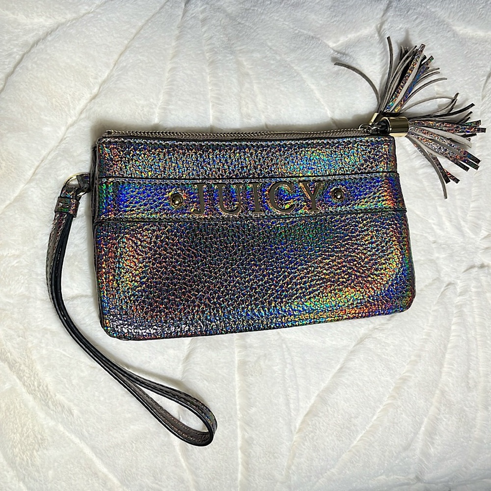 JUICY COUTURE Iridescent Brown Double Pocket Women’s Wristlet Clutch Purse NWOT